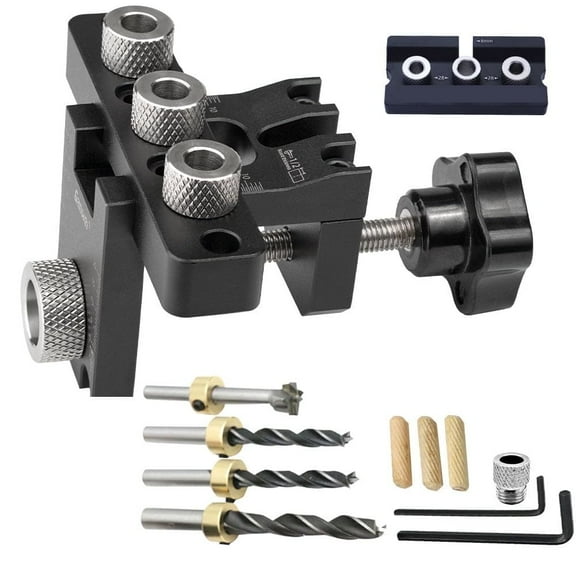 3-in-1 Adjustable Doweling Jig Kit, Cabinet Hardware, Pocket Hole, and Furniture Connecting Hole Puncher Tool