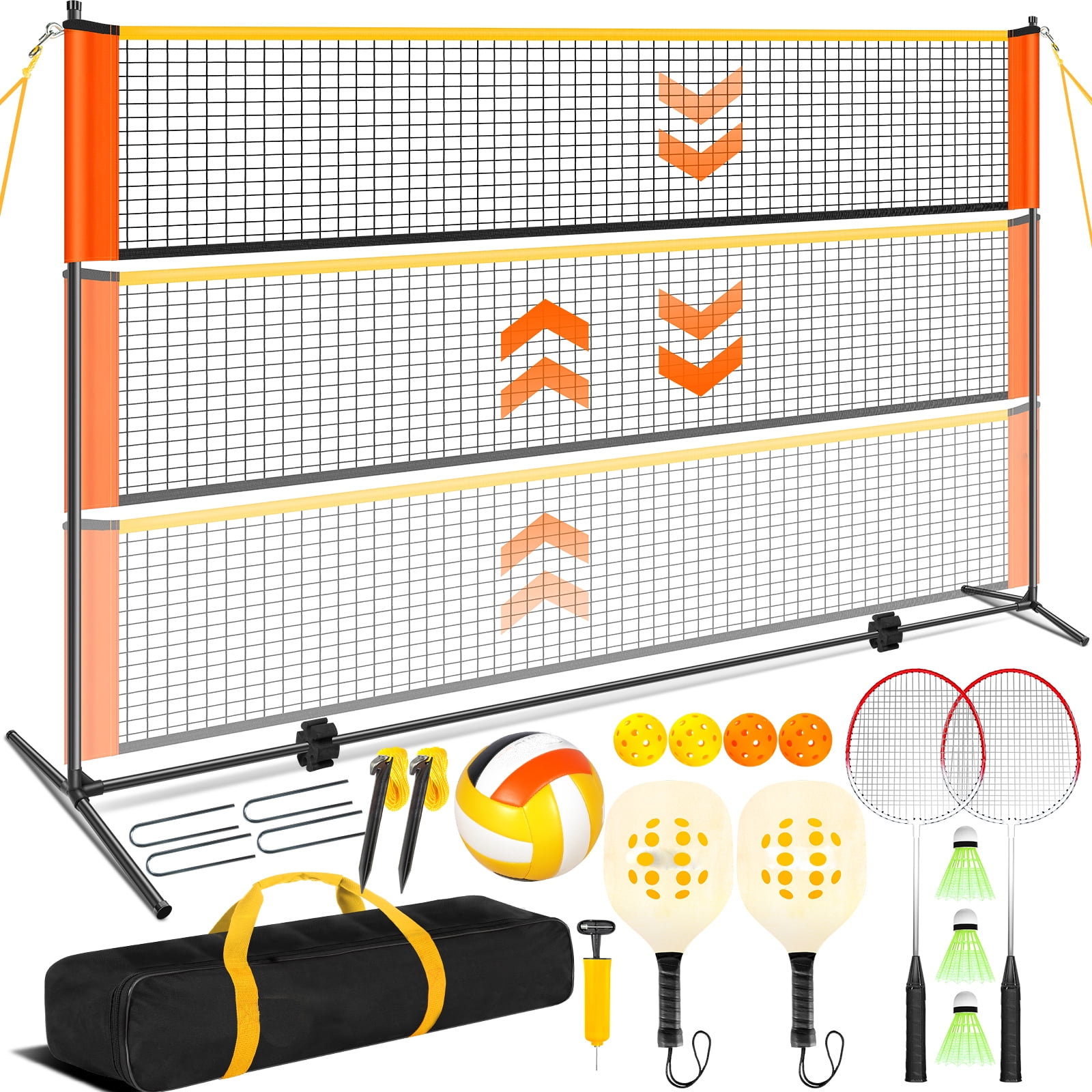 3-in-1 Adjustable Height Volleyball Badminton Pickleball Net Set