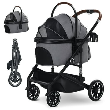 3 in 1 Adjustable Pet Stroller, Foldable Puppy Strollers for Dogs Cats, Pet Travel Carrier, Gray