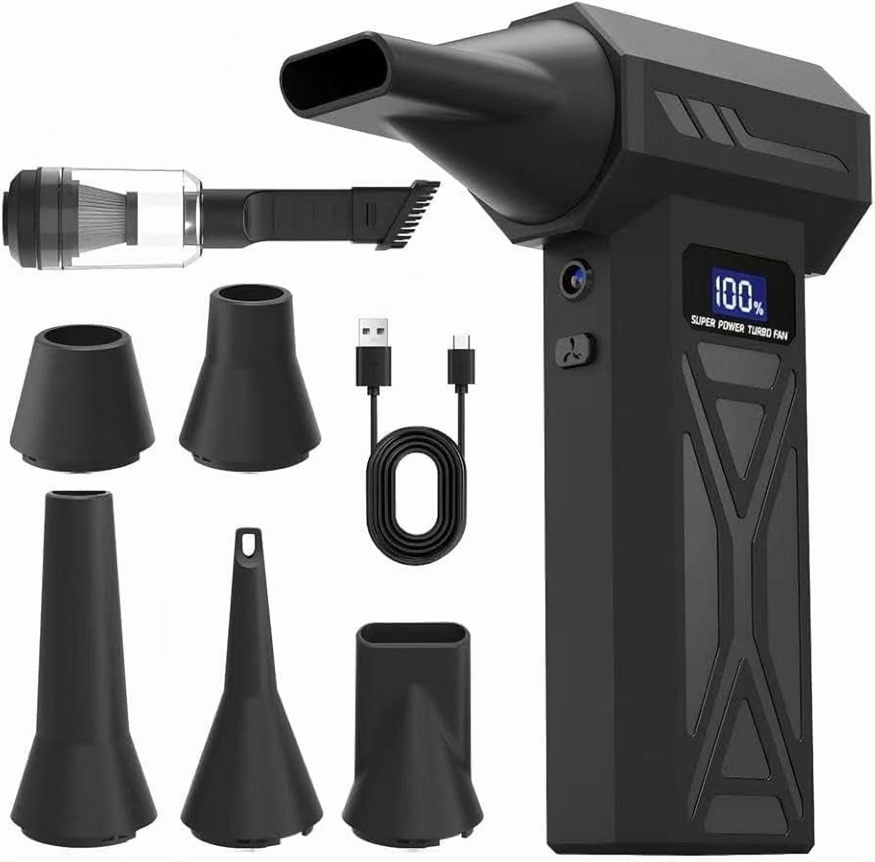 3-in-1 Air Duster and Vacuum Cleaner, 150000RPM High-Speed 4-Speed Adjustable Blower with Screen Display and LED Lights,Dust Remover for Computer/House/Outdoor/Car, Black