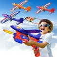 thumbnail image 1 of 3 in 1 Airplane Toy, 12.6" LED Toy Airplane Glider Airplane Launcher Toys, 2 Flight Modes, Outdoor Sports Flying Toys  (Red), 1 of 6