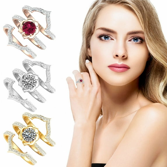 3-in-1 Alloy Inlaid Rhinestone Female Popular Exquisite Fashion Rings Jewelry, Valentine's Day Gift for Girlfriend