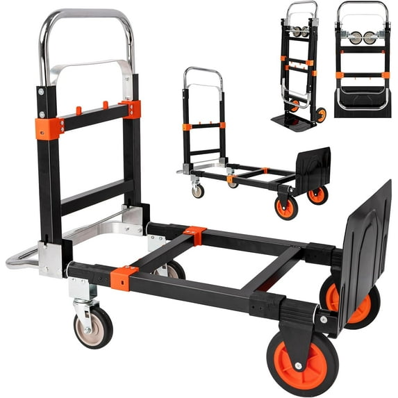 3-in-1 Aluminum Hand Truck Dolly, 550 lbs Heavy Duty Folding Trolley with Universal Wheels, Collapsible Platform Truck with Tie Down Straps for Warehouse, Supermarket, Office