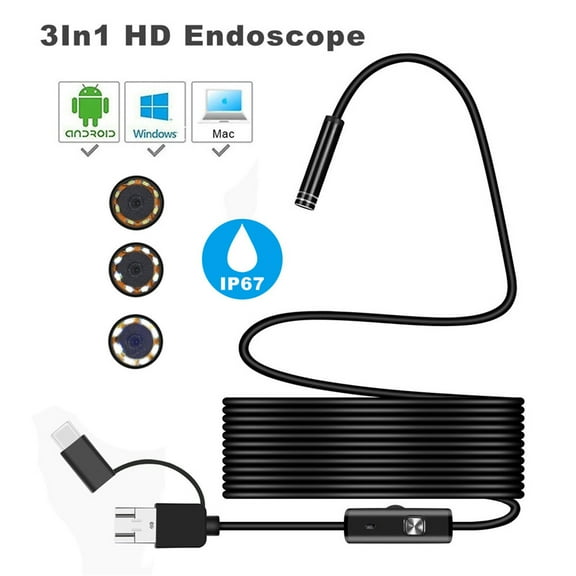 3-in-1 Android Endoscope Camera with 7mm 6 LED HD Inspection, ZzCityTK Waterproof IP67 Industrial USB Borescope, Portable Snake Camera for Plumbing Automotive Repair Home Maintenance