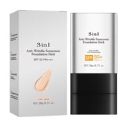 3-in-1 Anti-Wrinkle Foundation Stick SPF 50, Korean Hydrating Lightweight Flawless Eraser Foundation Stick, Multi-Use Face Makeup Contour Pen with Brush, 20g