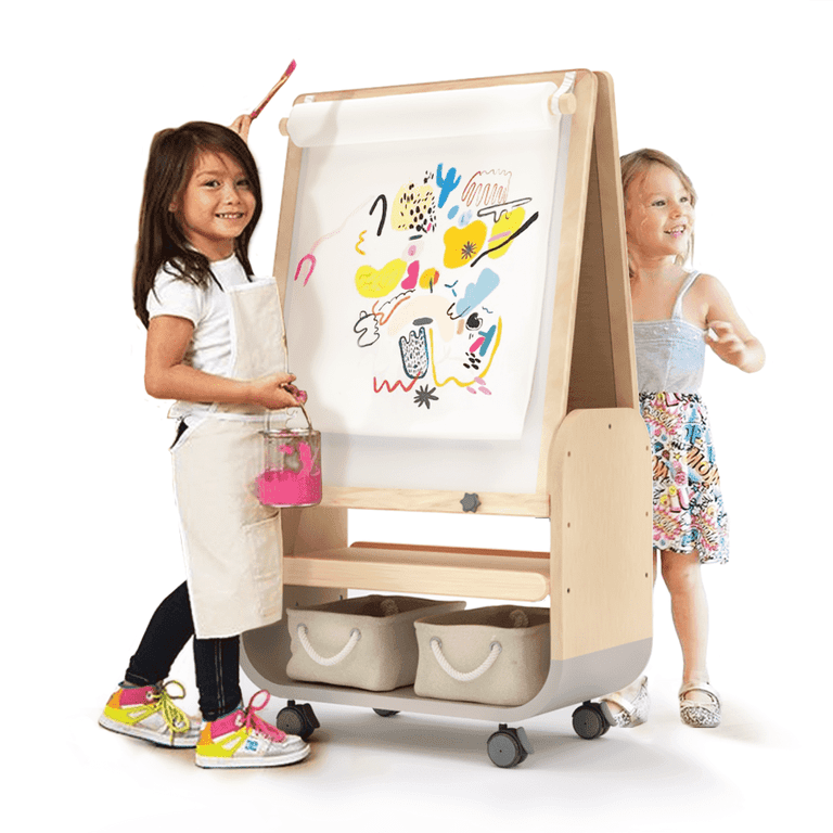 Tableau Créatif Double Face Buddy Baby Montessori - Chevalet Enfant Avec Craies, Gommes, Stylo - Bois Écologique 65x37x35 Cm