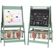 3 in 1 Art Easel for Kids with Paper Roll, Toddler Painting Easel with Blackboard, Whiteboard, Storage Baskets, Green MDF