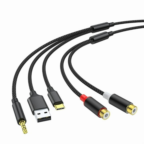 3 in 1 Audio Cable Adapter USB TypeC 3.5mm to 2RCA for Amplifier Car Stereo and Home Theater Connection