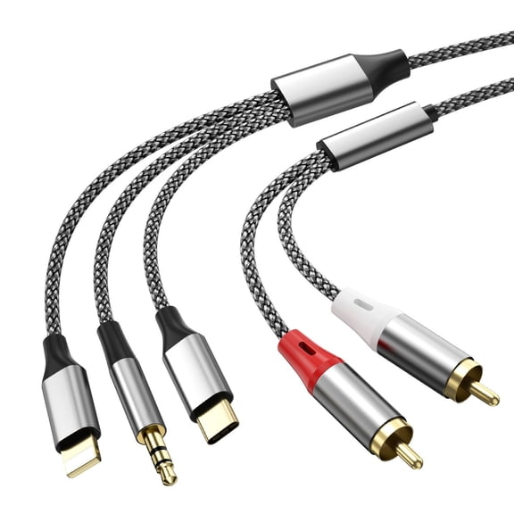 3.5mm to RCA Audio Cable with DAC Chip ,Gold-Plated Connectors & Braided Nylon ,3-in-1 High-Fidelity AUX to Dual RCA Cable for Speakers, Subwoofer, Car Audio, and More