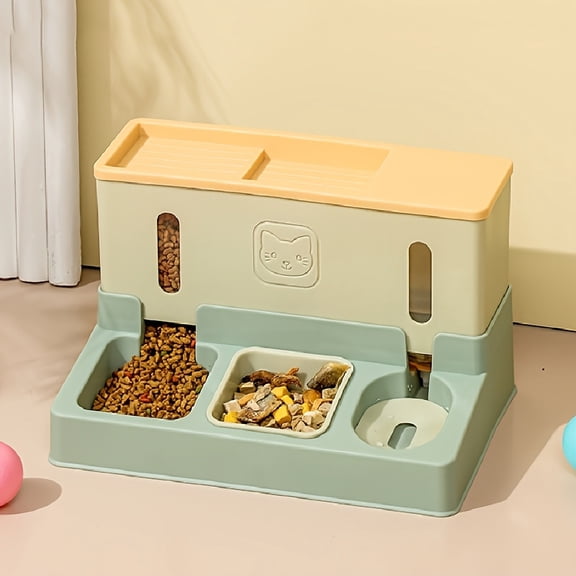 3-in-1 Automatic Pet Feeder - Silent 3-Bowl Design with Water Dispenser | Large Capacity, Non-Stick for Cats/Dogs (No Battery)