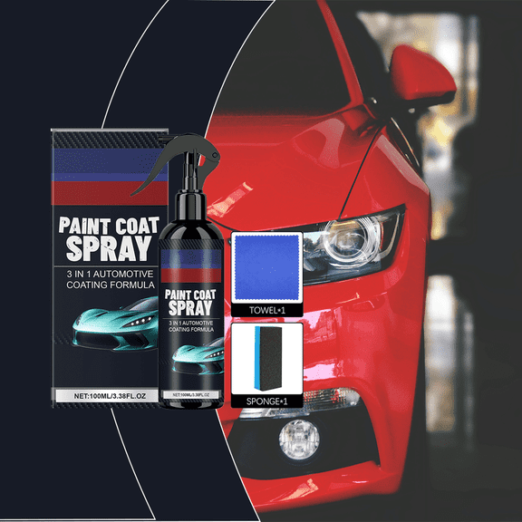 3-in-1 Automotive Paint Coat Spray, Ceramic Coating for Cars Polish, Instant Gloss, Anti-Dirt, Easy Maintenance, With Towel & Sponge Set, 100ml/3.38 Fl.OZ
