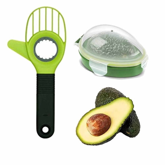 3 in 1 Avocado Slicer Tool and Saver Keeper,Avocado Pit Remover and Cutter as knife peeler scoop with Comfort-Grip Handle (Green-(Slicer+Saver))