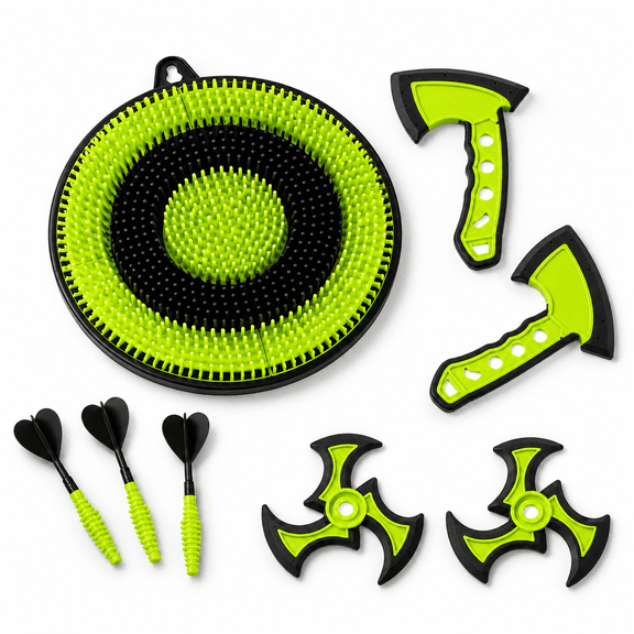 3-in-1 Axe Throwing Game with 12-inch Bristle Target, Black and Green