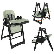 3-in-1 Baby High Chair with 5-Point Harness,Foldable Infant Feeding Chair with Silent Locking Wheels and Removable 2-Tier Easy-Clean Tray