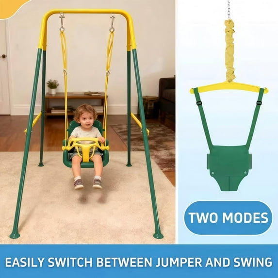 2 in 1 Baby Jumper and Bouncer, Baby Swing Outdoor, Toddler Swing Sets for Kids Age 1-3, Green