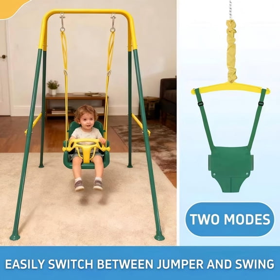 2 in 1 Baby Jumper and Bouncer, Baby Swing Outdoor, Toddler Swing Sets for Kids Age 1-3, Green