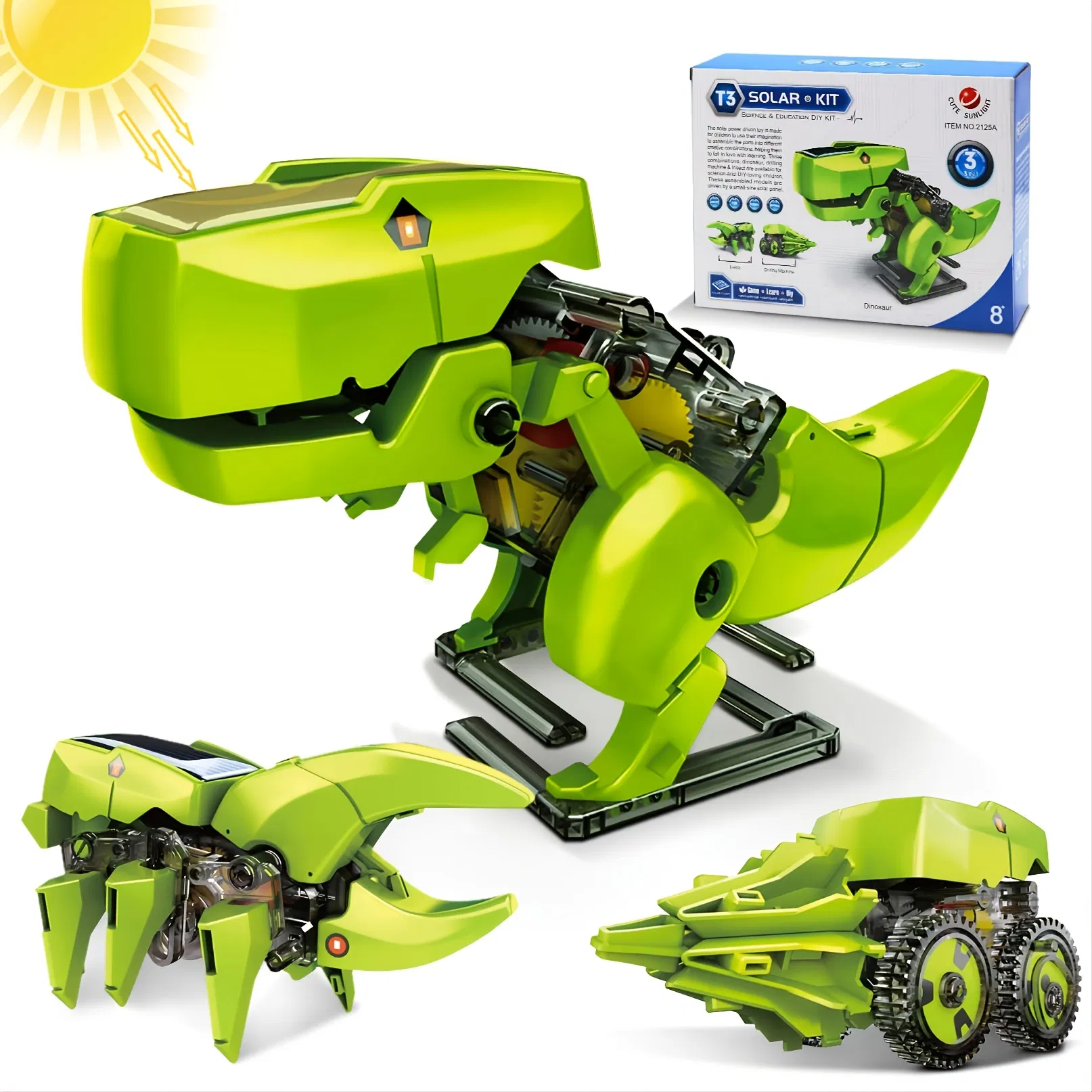 CEDQ Educational STEM Toys, 3-in-1 Solar Robot Dinosaur Kit, DIY STEM Dinosaur, Insect Unicorn, Drilling car Toys, Science Kit for Kids 8-12 Years Old Gifts, Bu