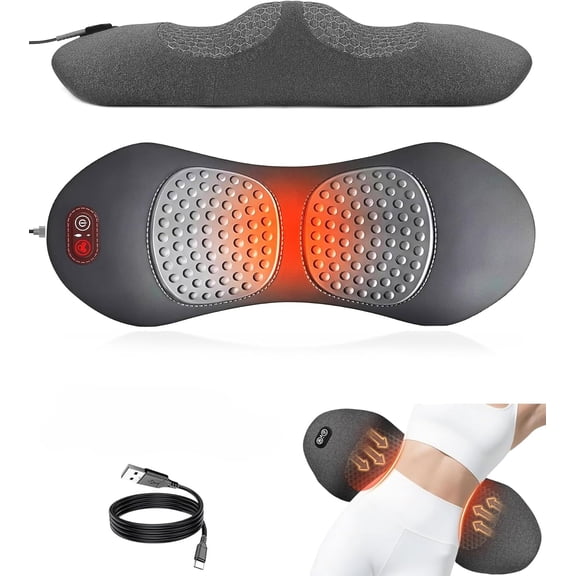 3 in 1 Back Massage Electric Lumbar Support Pillow with Vibration, Heat and Traction, Adjustable Height Back Massager for Deep Tissue Relief on Bed