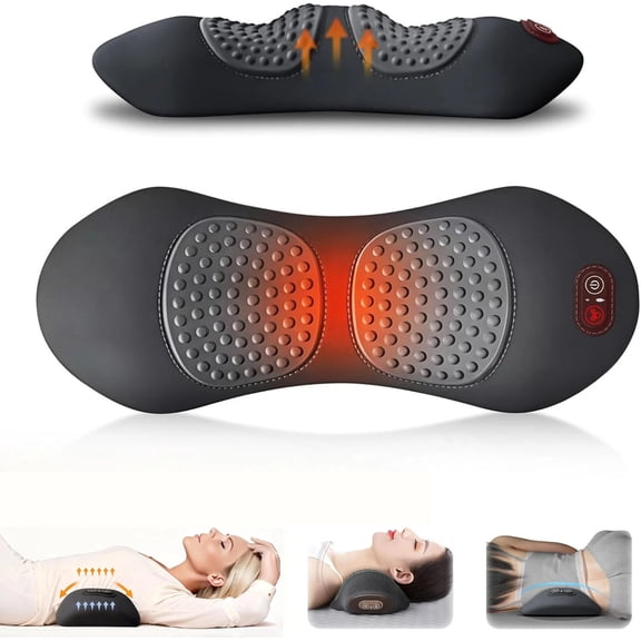 3-in-1 Back Massager with Heat & Traction, Memory Foam Support for Sciatica, Neck, Shoulder Pain Relief, Ergonomic Design, Portable for Home, Office, Travel