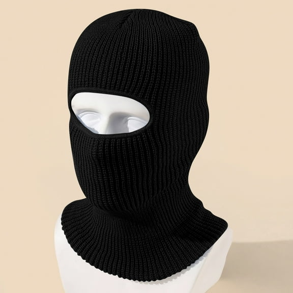 3-in-1 Balaclava Ski Mask, Windproof Fleece Lined Single Hole Knit Hat, Convertible Beanie Neck Gaiter for Motorcycle, Skiing and Outdoor Sports Black