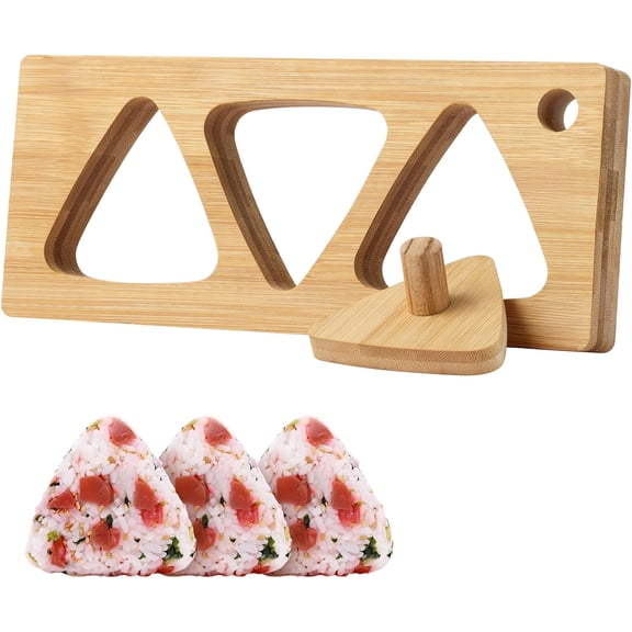 3-in-1 Bamboo Onigiri Mold Set, Triangle Rice Ball Maker with Press Plate, Non-Stick Sushi Mold for Bento Picnic DIY(wwx)
