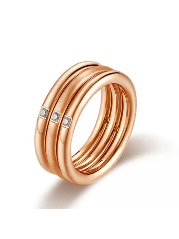 3 in 1 Bands Rose Gold/Silver Women's 9mm Stainless Steel Cz Tail Ring Size 6-11
