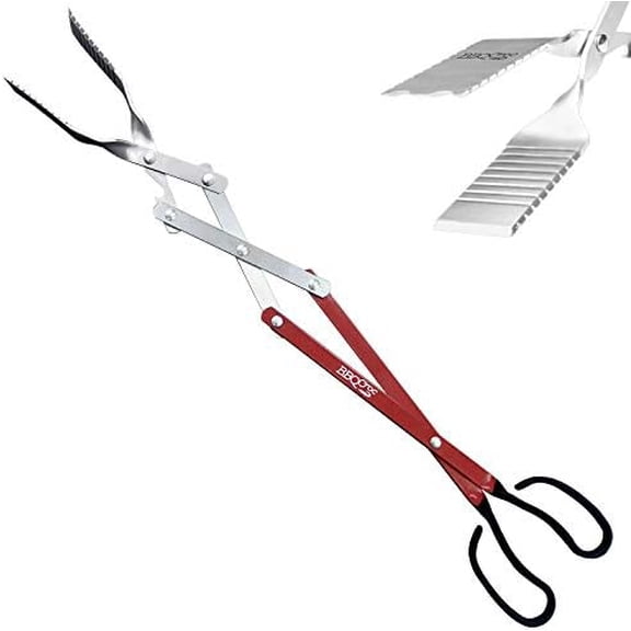3-in-1 Barbecue Tool 26-inch Extra Light and Super Long Heavy Duty Tongs, Spatula and Grill Scraper (Red) – Longest BBQ Tool Ever!