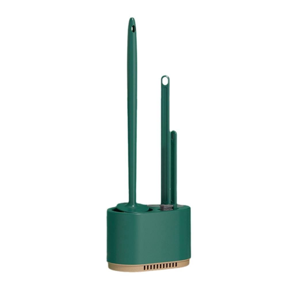 3-in-1 Bathroom Toilet Brush and Plunger Set with Vented Holder, Heavy-Duty Wall Mounted Cleaning Kit, Dark Green
