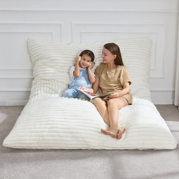 Hobestluk 3 in 1 Bean Bag Chair Giant Bean Bag Chairs Convertible Bean Bag Chairs with Machine Washable Cover, Large Beanbag Chairs for Adult (White)