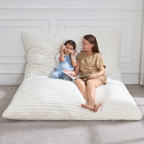 Hobestluk 3 in 1 Bean Bag Chair Giant Bean Bag Chairs Convertible Bean Bag Chairs with Machine Washable Cover, Large Beanbag Chairs for Adult (White)