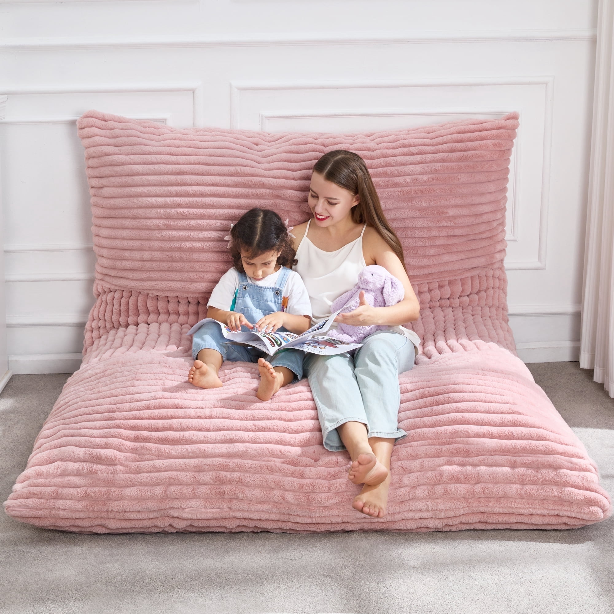Hobestluk 3 in 1 Convertible Giant Bean Bag Chair, Machine Washable Cover Bean Bag Cushion for Adults, Pink