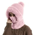 thumbnail image 1 of 3 in 1 Beanie Hat Cozy Beanies Women Fall Fashion Must Have Face Masks Pom Thermal Women's Hats Pink, 1 of 7