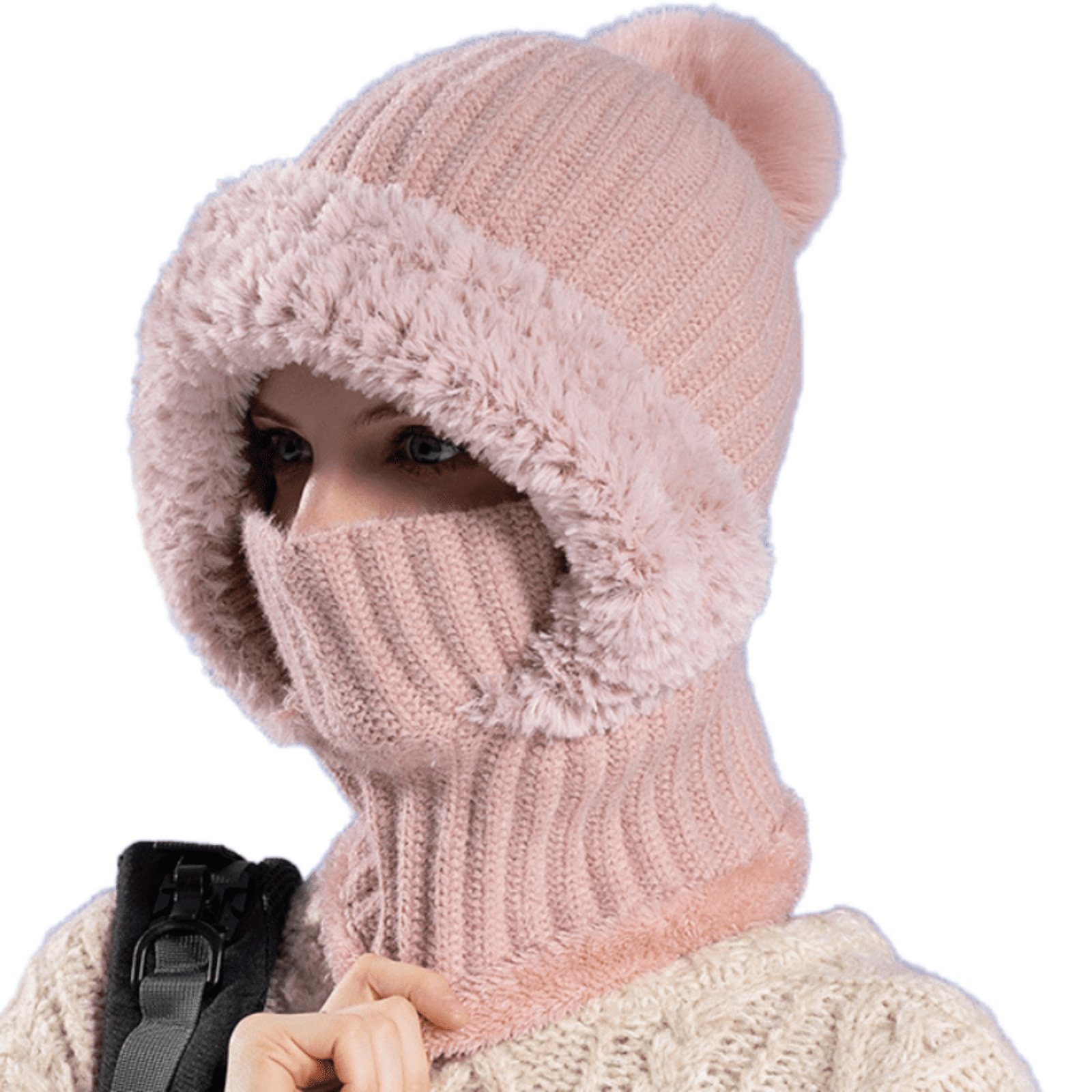 3 in 1 Beanie Hat For Women, Fleece Lined Knit Beanie Hat with Scarf and Mask, Fall Winter Warm Knitted Ski Scarf and Mask Set for Cold Weather