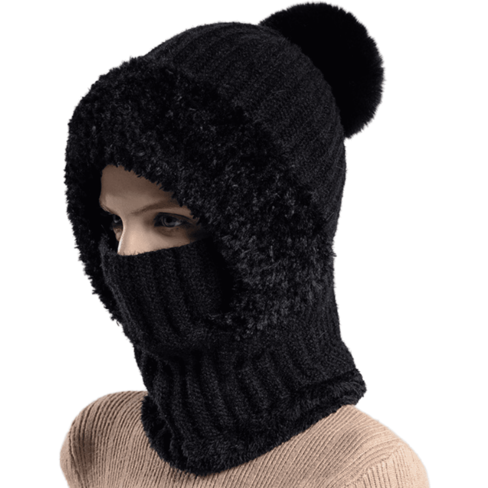 3 in 1 Beanie Hat For Women, Fleece Lined Knit Beanie Hat with Scarf and Mask, Fall Winter Warm Knitted Ski Scarf and Mask Set for Cold Weather