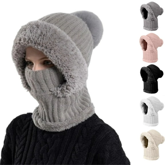 3 in 1 Beanie Hat For Women, Upgrade 3 in 1 Beanie Hat with Scarf and Mask, Fall Winter Warm Knitted Ski Scarf and Mask Set,Gray