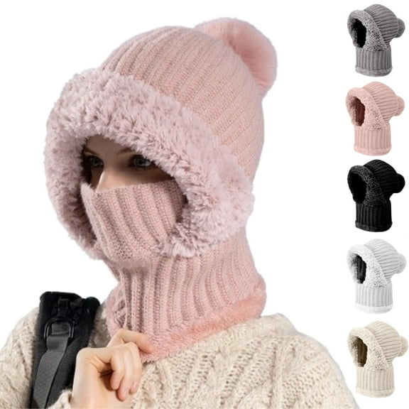 3 in 1 Beanie Hat For Women, Upgrade 3 in 1 Beanie Hat with Scarf and Mask, Fall Winter Warm Knitted Ski Scarf and Mask Set,Pink