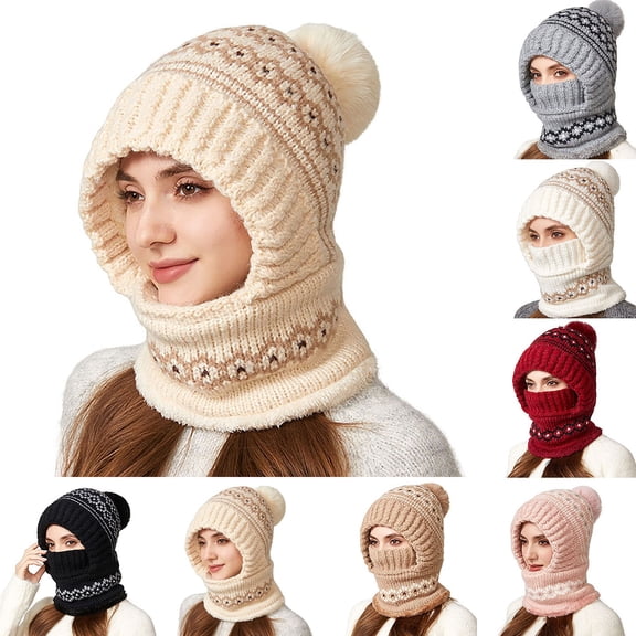 3 in 1 Beanie Hat For Women, Upgrade 3 in 1 Beanie Hat with Scarf and Mask, Fall Winter Warm Knitted Ski Scarf and Mask Set