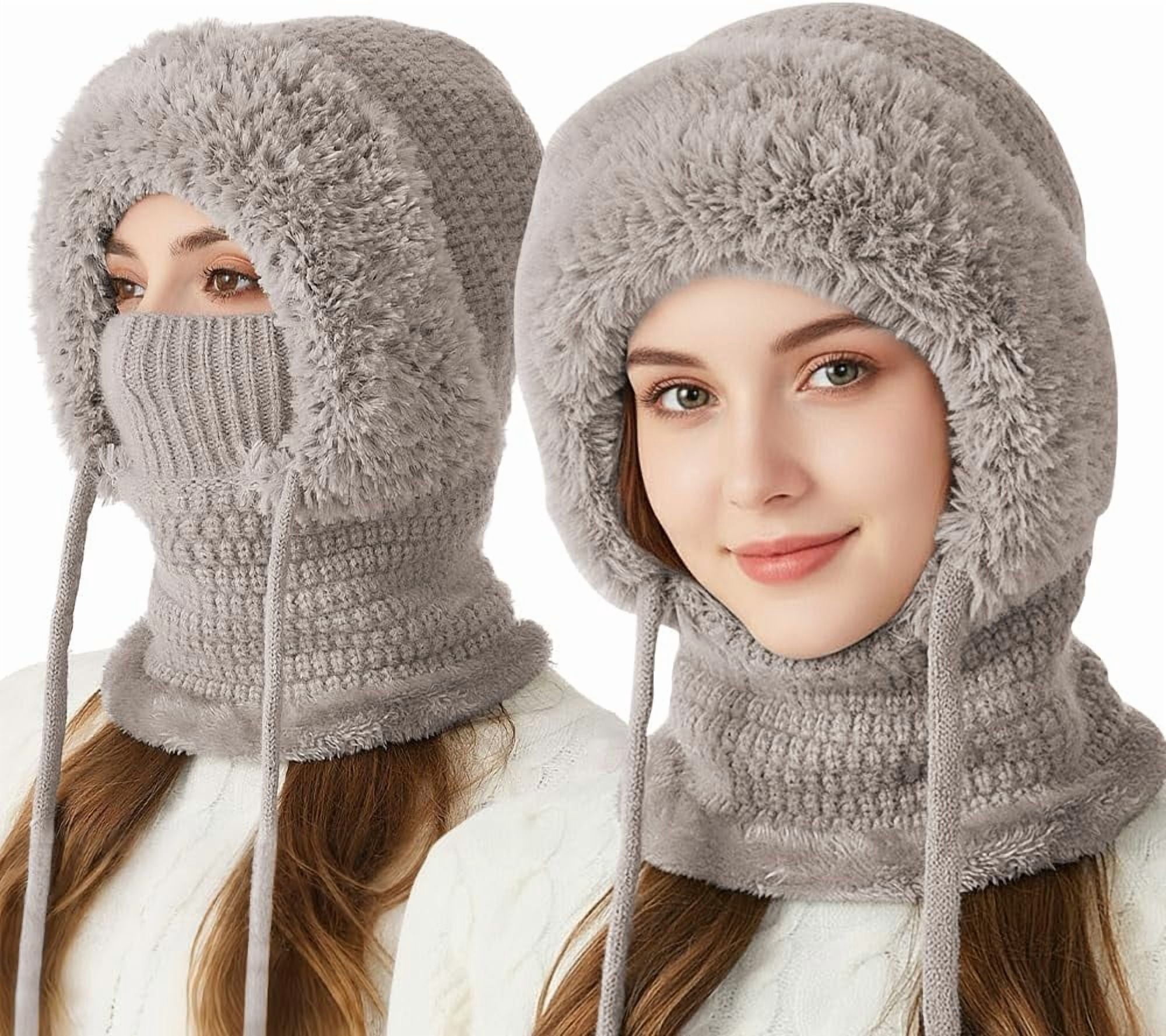 3 in 1 Beanie Hat For Women, with Scarf and Mask, Women's Outdoors Windproof Scarf Hat, Knitted Ski Mask Set
