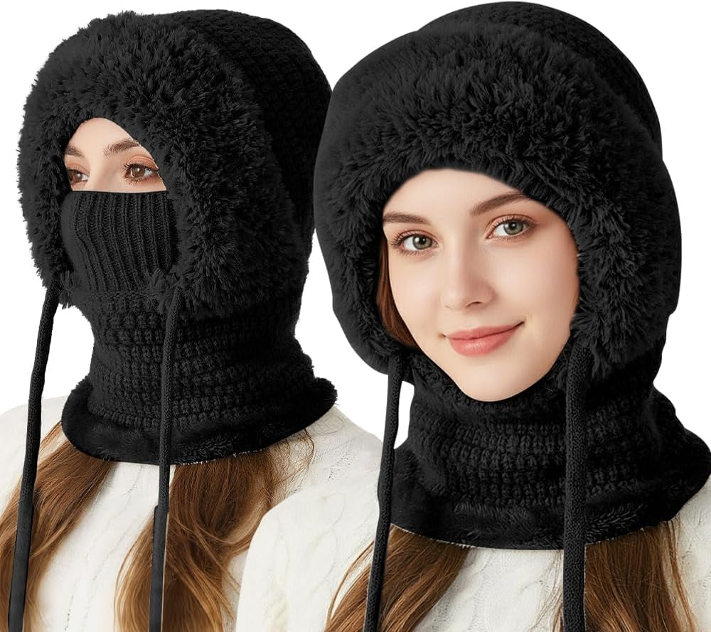 3 in 1 Beanie Hat For Women, with Scarf and Mask, Women's Outdoors Windproof Scarf Hat, Knitted Ski Mask Set