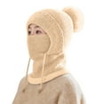 thumbnail image 1 of 3 in 1 Beanie Hat With Scarf And Mask Cotton Lining Winter Scarves Fall Fashion Pashmina Scarf Fitness Women's Hats & Caps Beige, 1 of 7