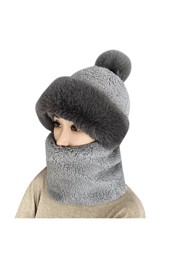 3 in 1 Beanie Hat With Scarf And Mask Cozy Beanie for Men Winter Hats Womens Scarfs Thermal Fall Fashion Mens Scarves Grey