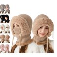 thumbnail image 1 of 3 in 1 Beanie Hat for Women, 2025 New Outdoors Windproof Hat with Scarf and Mask Khaki Free, 1 of 4
