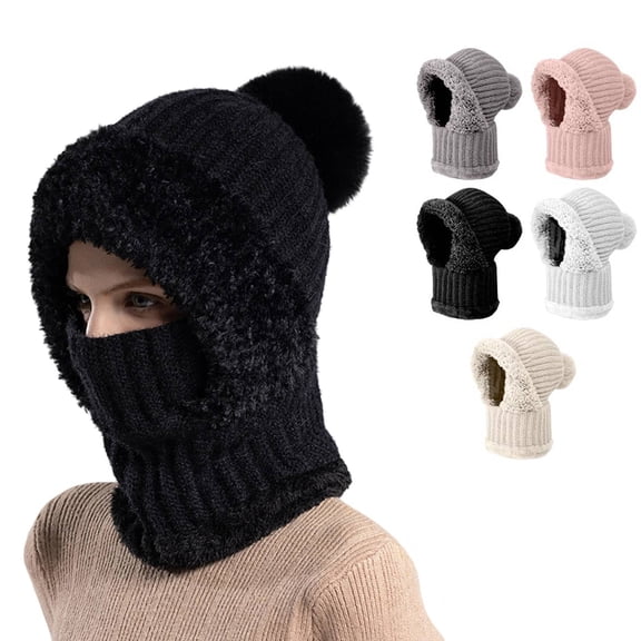 3 in 1 Beanie Hat for Women, 2025 Upgrade Women's Knitted Hat in Autumn and Winter, Warm Winter Pom Hat for Cold Weather Black L