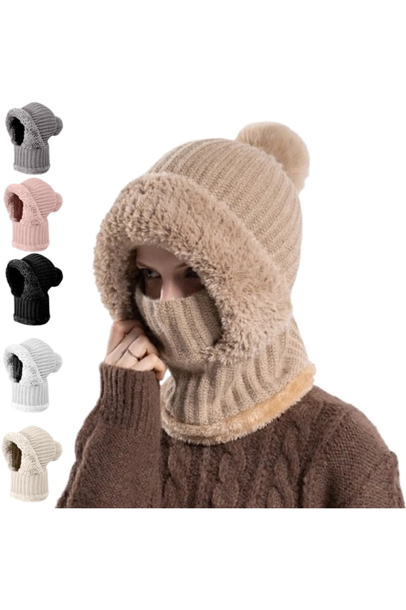 3 in 1 Beanie Hat for Women, 2025 Upgrade Women's Knitted Hat in Autumn and Winter, Warm Winter Pom Hat for Cold Weather,Khaki