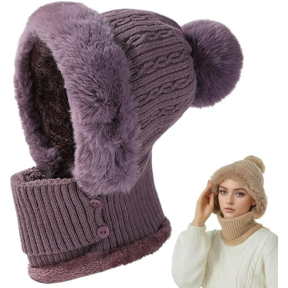 3 in 1 Beanie Hat for Women, 2026 New Windproof Scarf with Face Cover Knitted Ski Scarf and Mask Set