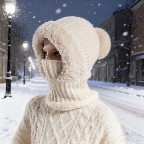 3 in 1 Beanie Hat for Women, 3 in 1 Beanie Hat with Scarf and Mask, Winter Balaclava Hats Scarf Mask for Women(Khaki)