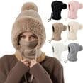 thumbnail image 1 of 3 in 1 Beanie Hat for Women, Balaclava Winter Knitted Hooded Hat Scarf Ear Face Cover Plush Lined Thickened Windproof,Khaki, 1 of 4