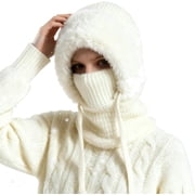 3 in 1 Beanie Hat for Women   Cold Resistant Knit Hooded Scarf & Neck Warmer, Thick Plush-Lined Winter Hat