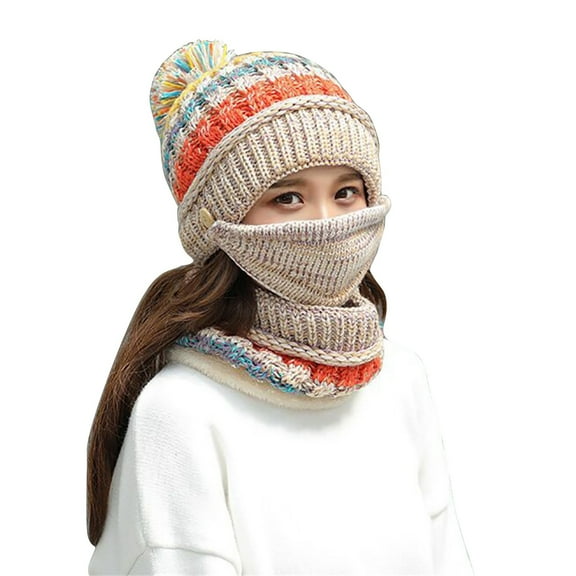 3 in 1 Beanie Hat for Women Fall Fashion Womens Winter Hats Casual Women's Scarves & Wraps Fleece Beige Beanie