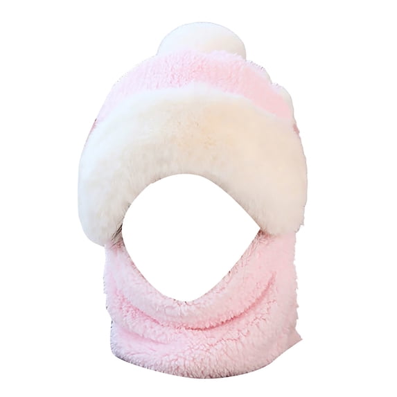 3 in 1 Beanie Hat for Women Fleece Beanies for Men Fall Fashion Face Mask Pom Pom Cycling Women's Hats & Caps Pink